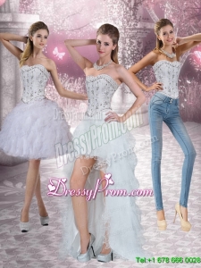 New Style Strapless White Prom Skirt with Ruffles and Beading