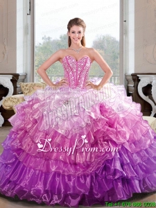 2015 Unique Beading and Ruffled Layers Multi Color Dresses for Quince