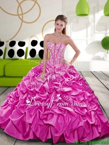 2015 Affordable Fuchsia Dress for Quince with Beading and Pick Ups
