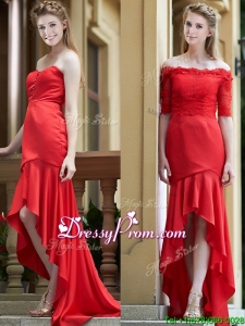 Exquisite Off the Shoulder Half Sleeves prom Dress with Lace