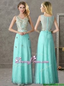 Discount Beaded and Applique V Neck Dama Dress in Apple Green