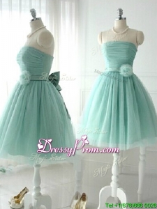 Discount Handcrafted Flower Short Dama Dress in Apple Green