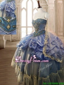 Classical Beaded and Pick Ups Big Puffy Quinceanera Dress in Blue