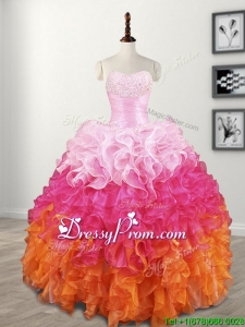 Elegant Beaded and Ruffled Quinceanera Dress in Gradient Color