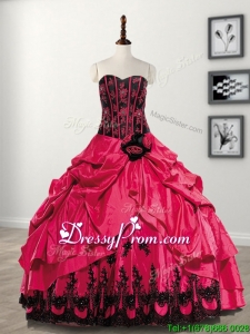 Elegant Hand Made Flowers and Pick Ups Taffeta Sweet 16 Dress in Coral Red