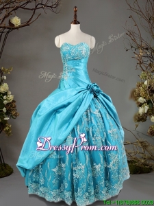 Luxurious Hand Made Flowers and Laced Quinceanera Dress in Baby Blue