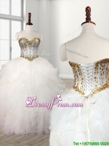 Visible Boning Beaded Bodice and Ruffled Quinceanera Dress in White
