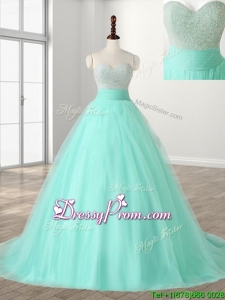 Wonderful A Line Beading Sweet 16 Dress with Brush Train