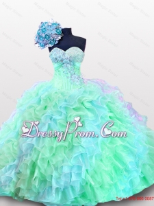2015 Popular Sweetheart Appliques Quinceanera Dresses with Sequins and Ruffles