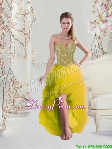 2016 Classical High Low Sweetheart Yellow Dama Dresses with Beading and Ruffles