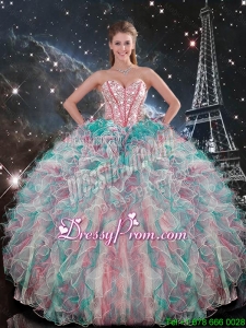 Exclusive Sweetheart Beaded and Ruffles Quinceanera Gowns in Multi Color for 2016