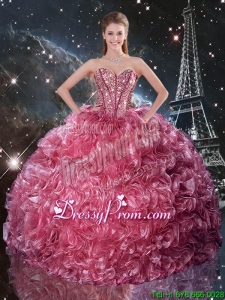 2016 Modern Ball Gown Coral Red Sweet 16 Dresses with Ruffles and Beading