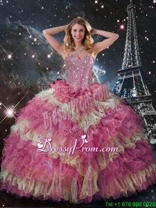 Perfect Beaded Multi Color Quinceanera Dresses with Ruffled Layers