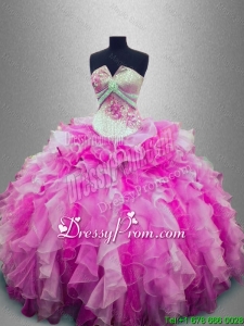 Discount Strapless Beaded Multi Color Sweet 16 Gowns with Ruffles