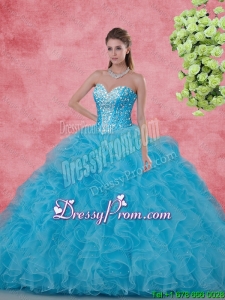2015 Fall Elegant Ball Gown Beaded Quinceanera Dresses in Aqua Blue