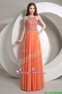 Elegant Beaded Empire Orange Prom Dresses 2016 with Halter Top