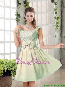 2016 Summer A Line Straps Lace Dama Dresses with Bowknot