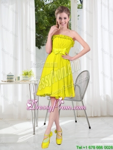 A Line Strapless Bowknot Custom Made Dama Dresses for Party