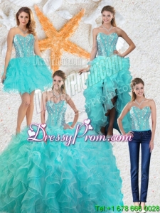 2015 Fall Gorgeous Aqua Blue Detachable Quinceanera Gowns with Beading and Ruffles