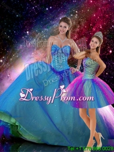 2015 Winter Romantic Ball Gown Sweetheart Beaded Detachable Quinceanera Dresses in Multi Color