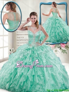 Summer Pretty Mint Quinceanera Gowns with Beading and Ruffles