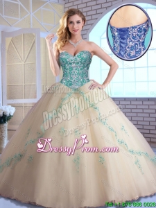 Pretty Champagne Quinceanera Dresses with Appliques and Beading