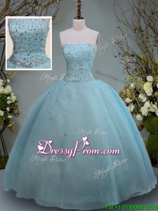 2017 Discount Big Puffy Aquamarine Strapless Quinceanera Gown with Beading