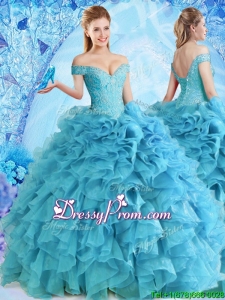 2017 Elegant Beaded and Ruffled Quinceanera Dress in Baby Blue