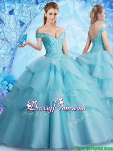 2017 Pretty Brush Train Quinceanera Dress with Beading and Ruffled Layers