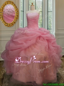 Latest Really Puffy Strapless Watermelon Red Sweet 15 Dress with Appliques