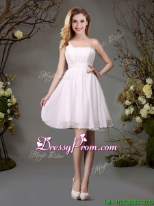 2017 Discount One Shoulder White Dama Dress with Beaded Top