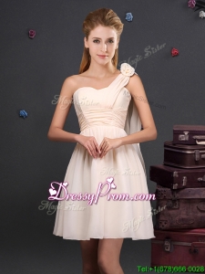 Sweet Handmade Flower and Ruched Dama Dress with One Shoulder