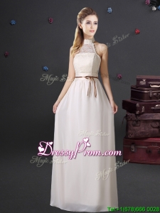 2017 Luxurious Laced and Belted Dama Dress with Halter Top