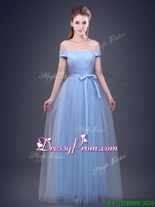 2017 Simple Off the Shoulder Bowknot and Ruched Dama Dress in Tulle