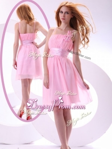 2016 Beautiful Short Pink Prom Dresses with Hand Made Flowers and Belt
