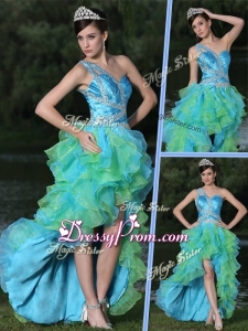 2016 Pretty One Shoulder Side Zipper High Low Prom Dress in Multi Color