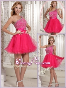 Gorgeous One Shoulder Beading Short Prom Dresses for 2016