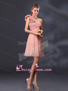 Hand Made Flowers and Ruching A Line Dama Dresses for 2015