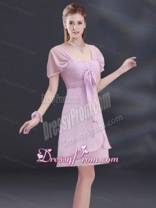 A Line Square Ruhing Dama Dress with Cap Sleeves