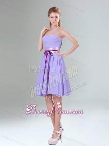 Decent Lavender Ruched Mini Length Dama Dress with Bowknot Sash