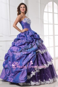 Purple Sweetheart Appliques and Pick-ups Quinceanera Dress for 2014