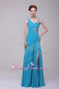 Asymmetrical Beading and High Silt Chiffon Prom Dress in Teal