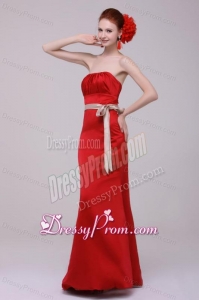Elegant Column Straples Taffeta Red Floor-length Prom Dress With Sashes