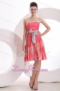 Empire Sashes Pleats Strapless Watermelon Red Prom Dress