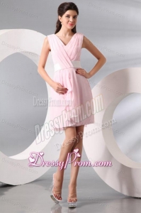 Lilac Halter Top Ruching Knee-length Chiffon Prom Dress