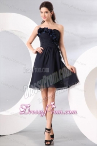 Navy Blue Strapless Hand Made Flowers Prom Dress for 2013