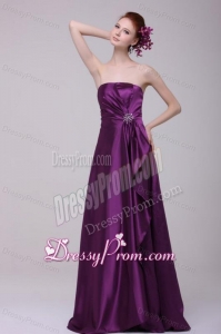 Simple Column Strapless Floor-length Taffeta Purple Beading Prom Dress