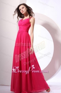 Beaded Decorate Shoulder Chiffon Empire Prom Dress in Coral Red
