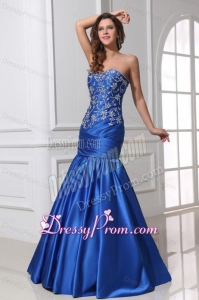 Sexy Mermaid Sweetheart Floor-length Blue Taffeta Prom Dress with Beading