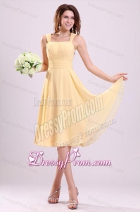Simple Yellow Bridesmaid Dress with A-line Straps Tea-length